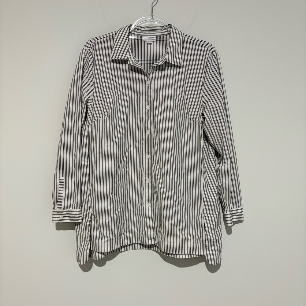J.Jill Striped Button Up Cotton Blend Long Sleeve blouse white large petite